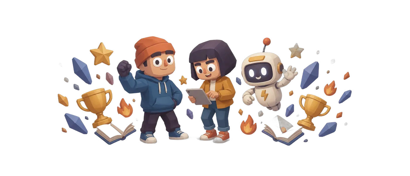 Mural da comunidade JoeBot com personagens, o robô Joe e troféus